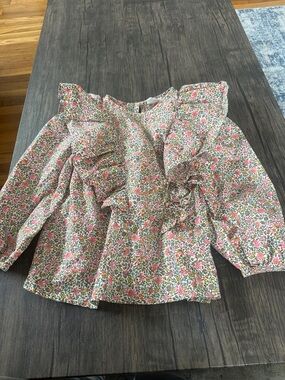 Crewcuts Floral Ruffle Long-Sleeve Top in Pink and Green